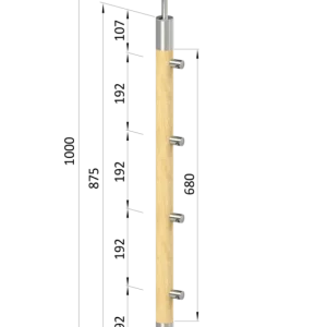 Dřevěný sloup, vrchní kotvení, 4 řadový, průchozí, vrch nastavitelný (ø 42mm), materiál: buk, broušený povrch bez nátěru Kup Teď