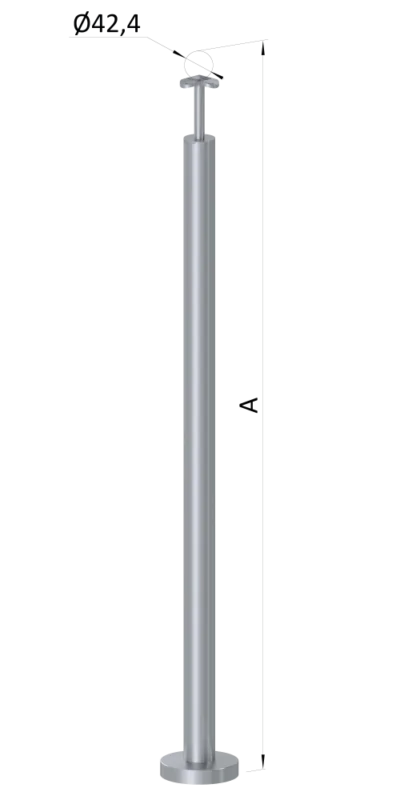 Levný Nerezový sloup, vrchní kotvení, bez výplně, rohový: 90°,, vrch pevný (ø 42,4x2 mm), broušená nerez / AISI304